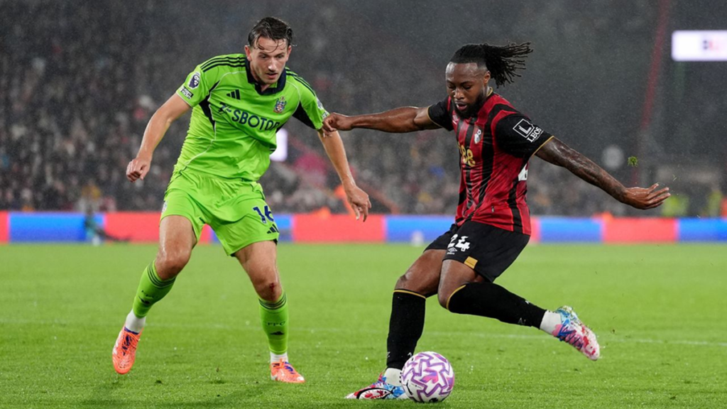 Antoine Semenyo in action for Bournemouth during a Premier League match