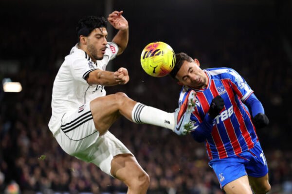 Fulham striker Raul Jimenez and Yeremy Pino of Crystal Palace.