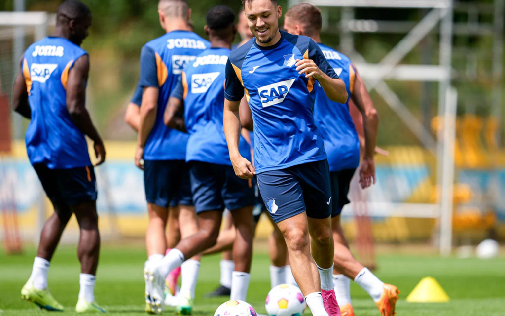 Hoffenheim first-team players during a training session ahead of Bundesliga fixtures