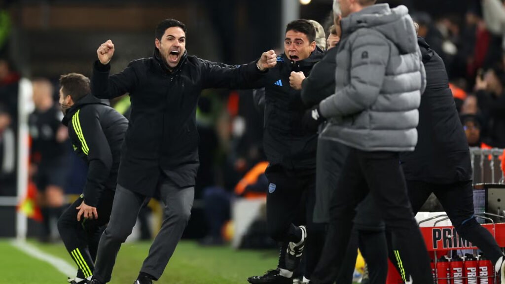 Mikel Arteta watches from the touchline during Arsenal’s semifinal win at Stamford Bridge