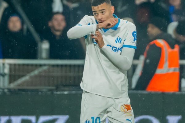 Greenwood celebrates in Marseille kit under stadium floodlights