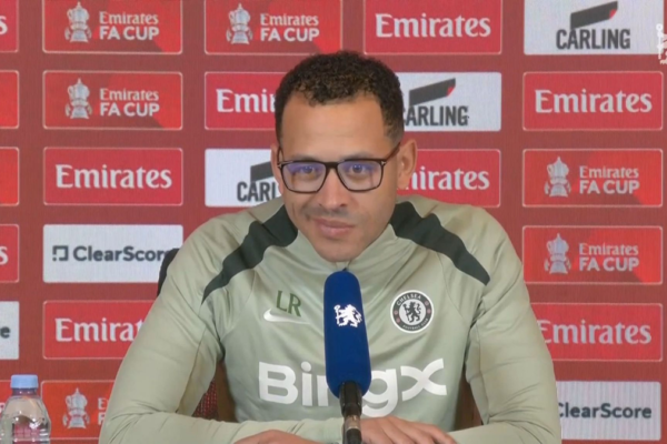 Chelsea manager Liam Rosenior on the touchline during press event