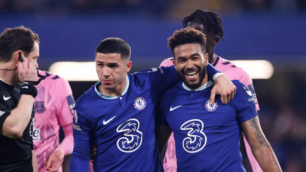 Close-up of Chelsea key players Reece James and Enzo Fernández