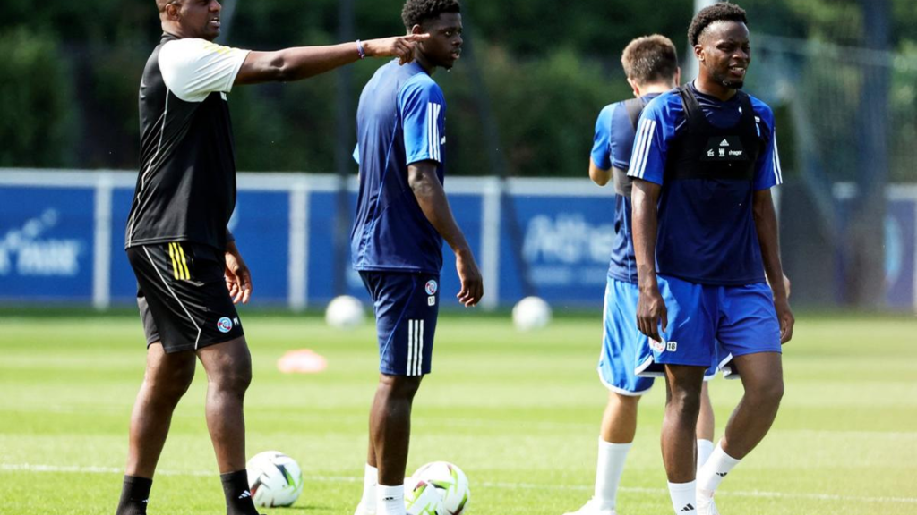 RC Strasbourg players taking part in a first-team training session ahead of a competitive fixture
