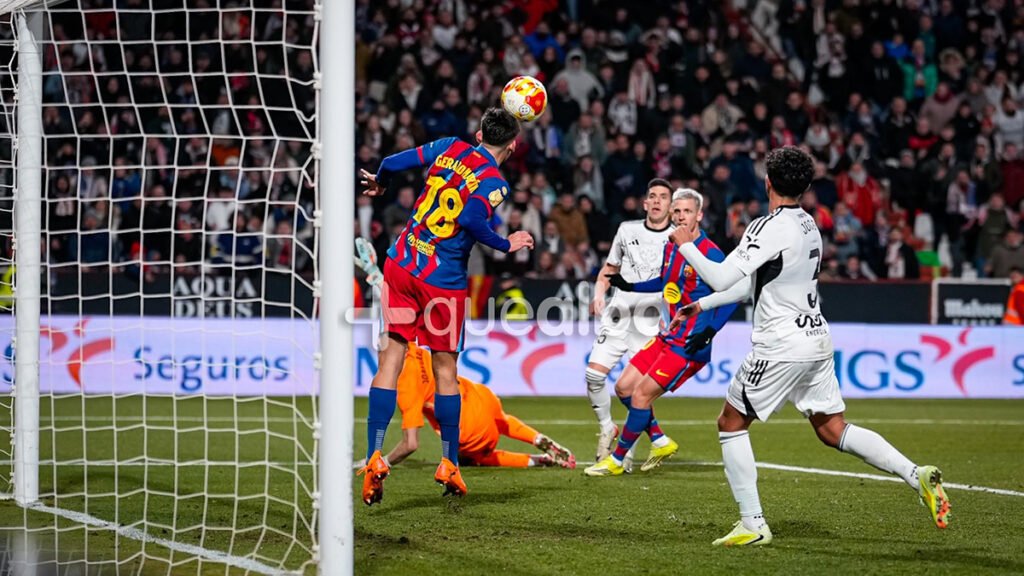 Barcelona defender Gerrard Martin clears on the goal line under late pressure