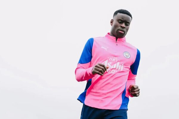 Marc Guehi in Manchester City shirt during training session