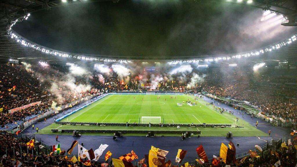 “A wide view of Stadio Olimpico in Rome ahead of an AS Roma home match.