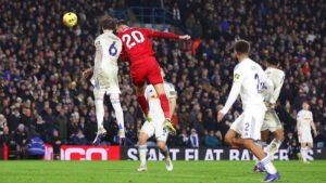Lorenzo Lucca scores with a header on his Nottingham Forest debut at Elland Road.