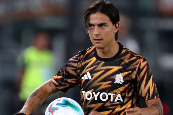 Paulo Dybala looks on during a Roma match as the club decides not to risk him against Cagliari.