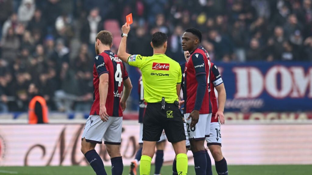 Tommaso Pobega after being shown a red card following a VAR review against Parma.